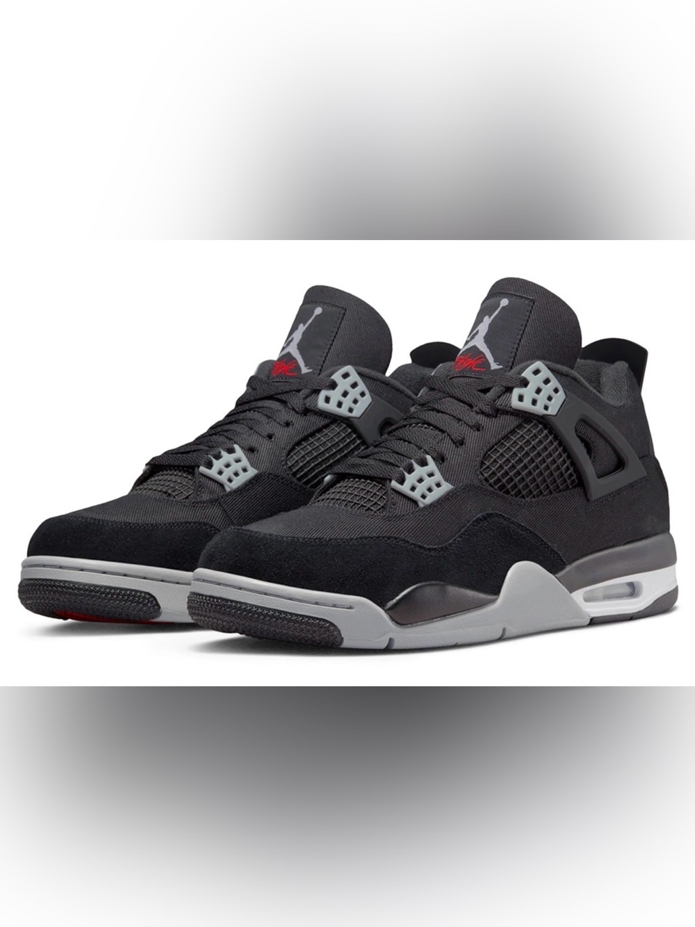 Jordan 4 Men’s Black and Gray Retro Sneakers with Red Logo